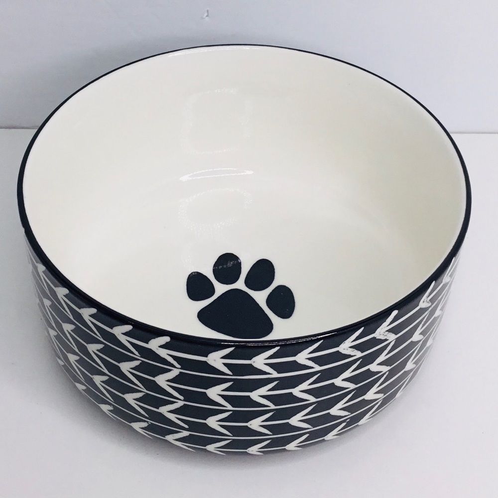 Signature Houseware WHITE ARROW Pet Bowl Cat Dog Water Food Ceramic Bla…